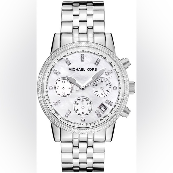 Michael Kors Ritz Silver Tone Mother of Pearl Stainless Steel Watch  - MK5020 - Picture 1 of 11